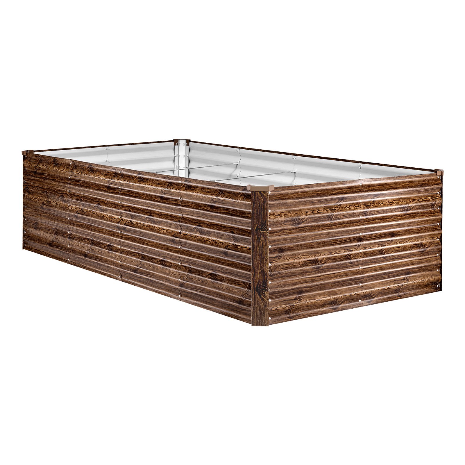 VEVOR Cama Elevada de Jardín 240 x 120 x 62 cm Rectangular, Arriate de Jardín de Metal con Fondo Abierto, para Cultivo de Flores Plantas Verduras con Accesorios para Terraza Patio, Color de Madera