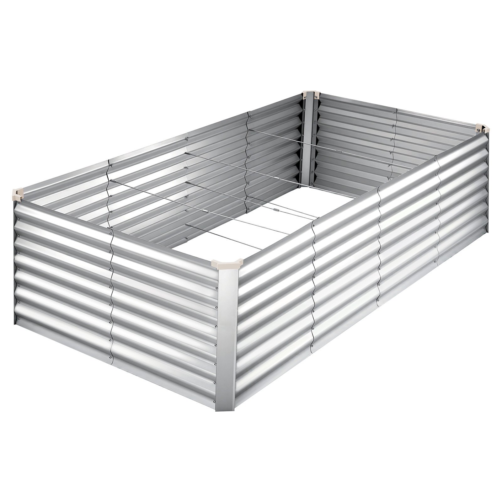 VEVOR Cama Elevada de Jardín 240 x 120 x 62 cm Rectangular, Arriate de Jardín de Metal con Fondo Abierto, para Cultivo de Flores Plantas Verduras con Accesorios para Terraza Patio Balcón, Plateado