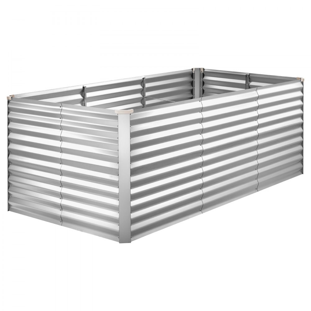 VEVOR Cama Elevada de Jardín 240 x 120 x 86 cm Rectangular, Arriate de Jardín de Metal con Fondo Abierto, para Cultivo de Flores Plantas Verduras con Accesorios para Terraza Patio Balcón, Plateado
