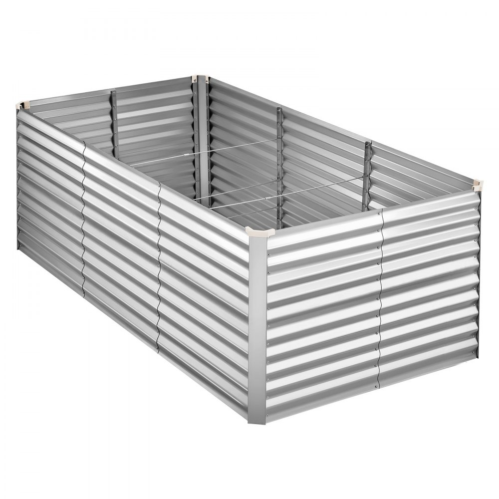 VEVOR Cama Elevada de Jardín 240 x 120 x 86 cm Rectangular, Arriate de Jardín de Metal con Fondo Abierto, para Cultivo de Flores Plantas Verduras con Accesorios para Terraza Patio Balcón, Plateado