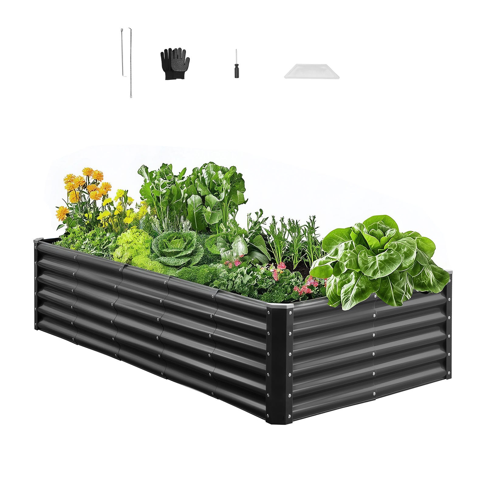 VEVOR Cama Elevada de Jardín 180 x 90 x 43 cm Rectangular, Jardinería Elevada de Metal con Base Abierta para Cultivo de Flores Plantas Hierbas Huerto con Accesorios para Jardín Terraza Patio Balcón