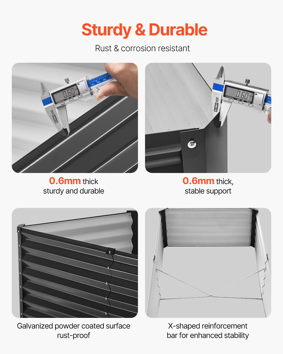 VEVOR Cama de Jardín Elevada de Metal de 1800 x 900 x 600 mm con Fondo Abierto para Exterior, Jardinera Galvanizada para Jardinería de Verduras, Flores, Hierbas y Plantas Suculentas, Gris Oscuro