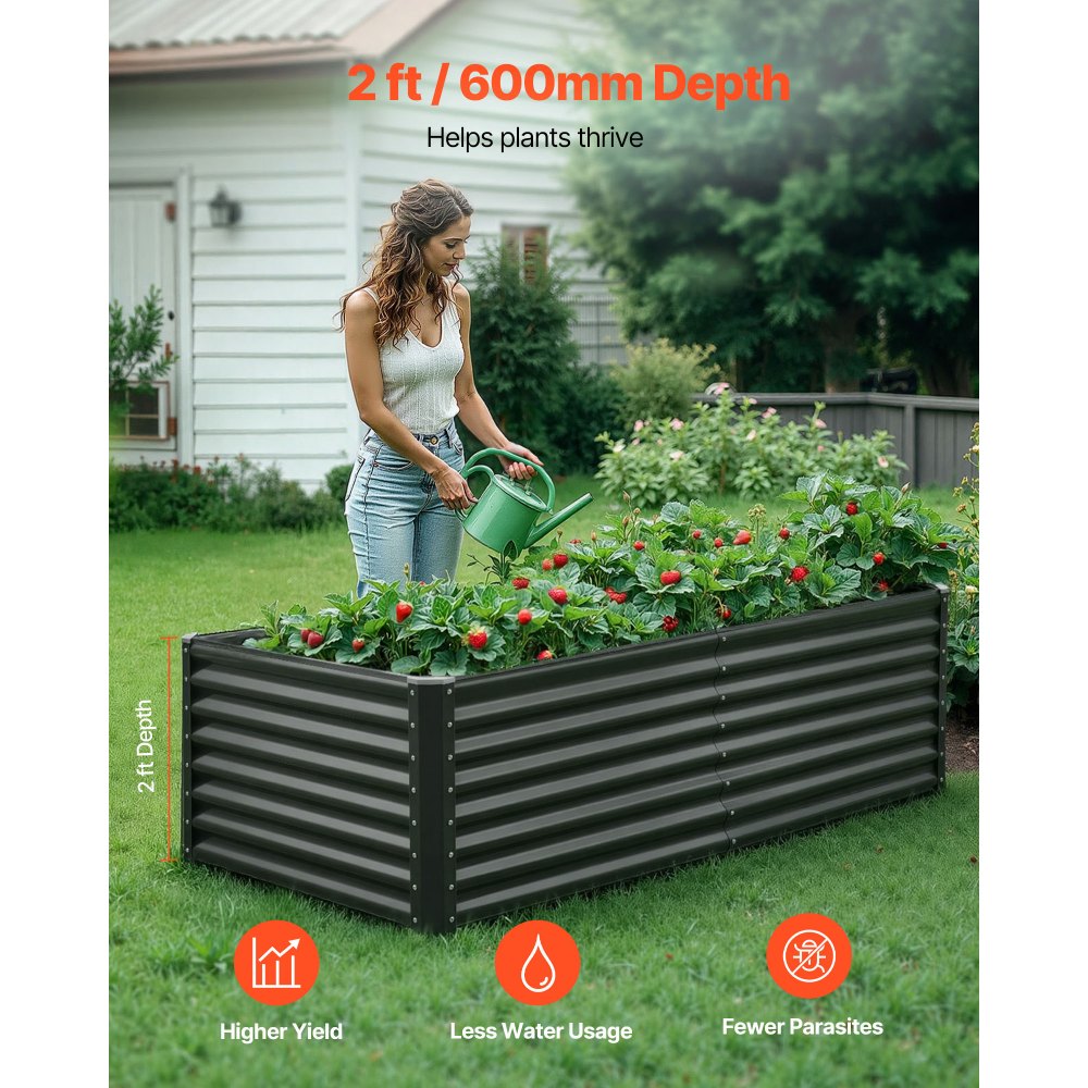 VEVOR Cama Elevada de Jardín 180 x 90 x 60 cm Rectangular, Jardinería Elevada de Metal con Base Abierta para Cultivo de Flores Plantas Hierbas Huerto con Accesorios para Jardín Terraza Patio Balcón