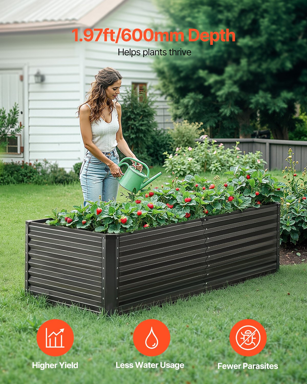 VEVOR Metal Raised Garden Bed, 1800x895x600mm, Galvanized Outdoor Planter with Open Bottom, Large Vegetable Bed for Growing Vegetables, Flowers, Herbs and Succulents, Dark Grey