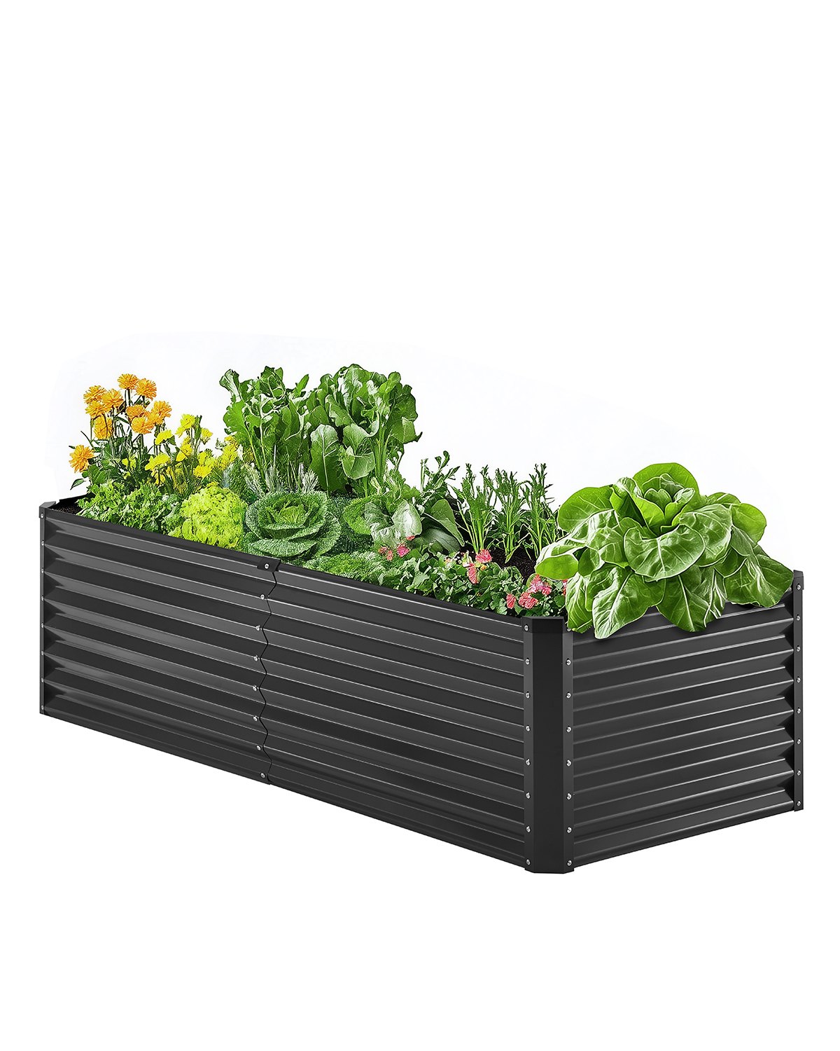 VEVOR Metal Raised Garden Bed, 1800x895x600mm, Galvanized Outdoor Planter with Open Bottom, Large Vegetable Bed for Growing Vegetables, Flowers, Herbs and Succulents, Dark Grey