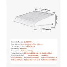 VEVOR Toldo de Aleación de Aluminio Área de Protección Solar 1016 x 1066 mm