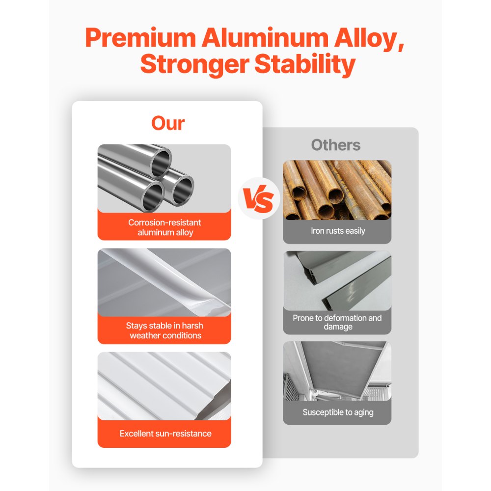 VEVOR Toldo para Exterior, Área de Protección Solar de 1219 x 1066 mm Toldo de Aleación de Aluminio Resistente a la Oxidación con Voladizo Compatible para Puerta de 1 m de Ancho de Exterior