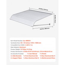 VEVOR Toldo de Aleación de Aluminio, Área de Protección Solar 1219 x 1066 mm