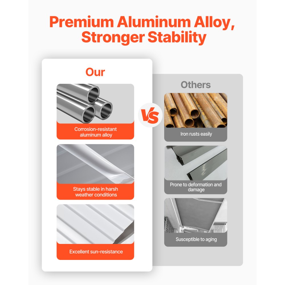 VEVOR Toldo para Exterior, Área de Protección Solar de 1524 x 1066 mm Toldo de Aleación de Aluminio Resistente a la Oxidación con Voladizo Compatible para Puerta de 1,2 m de Ancho de Exterior