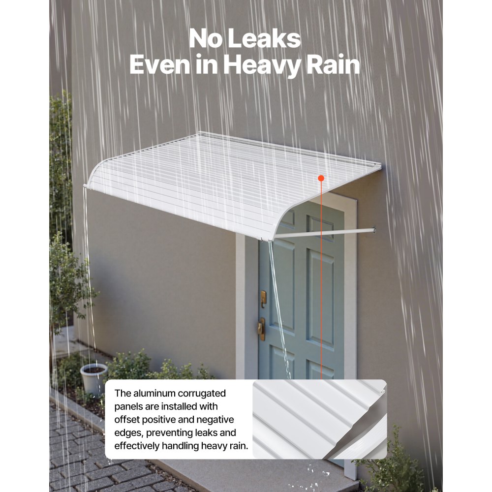 VEVOR Toldo para Exterior, Área de Protección Solar de 1524 x 1066 mm Toldo de Aleación de Aluminio Resistente a la Oxidación con Voladizo Compatible para Puerta de 1,2 m de Ancho de Exterior