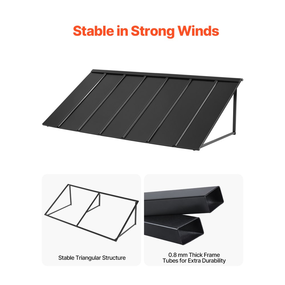 VEVOR Toldo para Exterior, Área de Protección Solar de 2032 x 910 mm Toldo de Acero con Recubrimiento en Polvo Resistente a la Oxidación con Voladizo Compatible para puerta de 1670 mm de Ancho