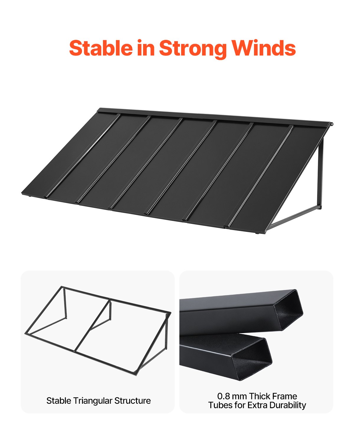 VEVOR Toldo para Exterior, Área de Protección Solar de 2032 x 910 mm Toldo de Acero con Recubrimiento en Polvo Resistente a la Oxidación con Voladizo Compatible para puerta de 1670 mm de Ancho