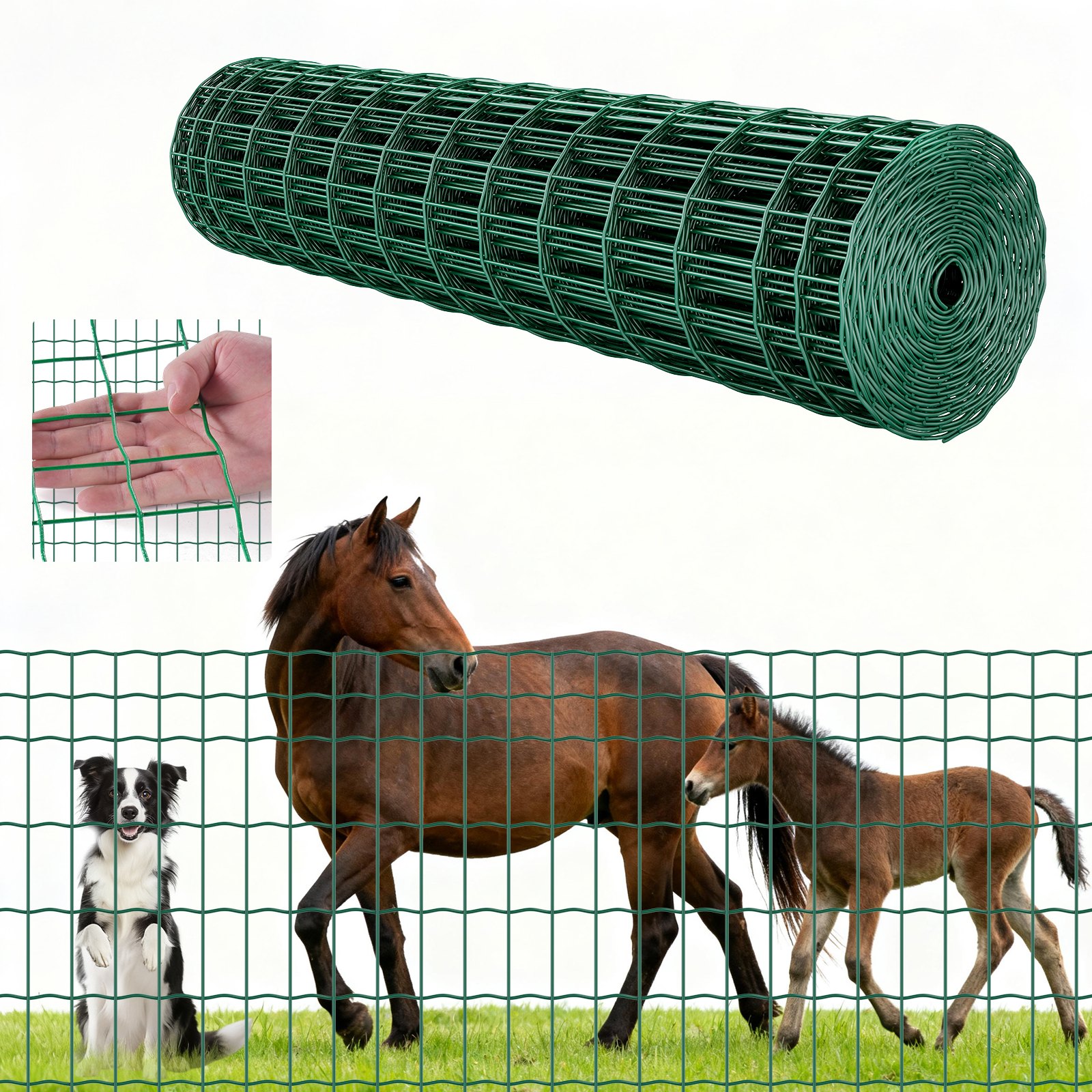VEVOR Farm Fence, 1.2 x 25 m, 2 x 4 in Mesh 2.1mm Galvanized Steel Wire Fencing for Cattle, Hog & Sheep, Heavy Duty Vinyl Coated Livestock Fence for Animal Enclosures, Cage Wire, Garden Fences, Green