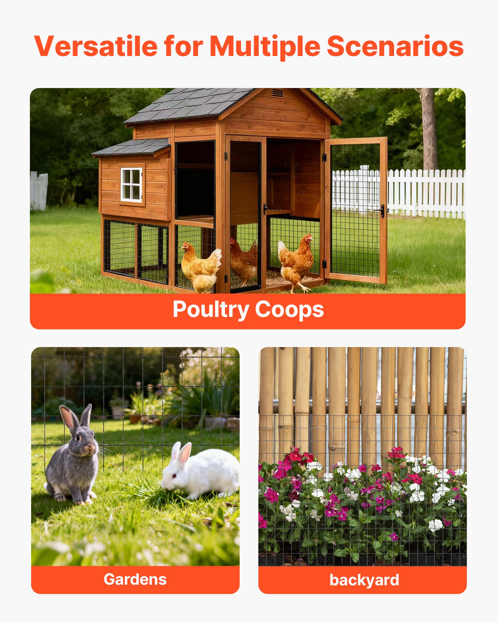 VEVOR Valla de Jardín 61 cm x 7,62 m, Malla 5,08 x 7,62 cm Recubierta de Vinilo, Valla de Alambre de Acero Galvanizado de 1,52 mm de Diámetro para Gallinas y Conejos, para Recintos de Animales