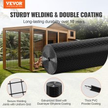 VEVOR Rollo de malla de alambre galvanizado 1220x30480 mm Malla de alambre para pollos calibre 19, malla metálica recubierta de vinilo para cercas de gallineros, cercas de serpientes para conejos
