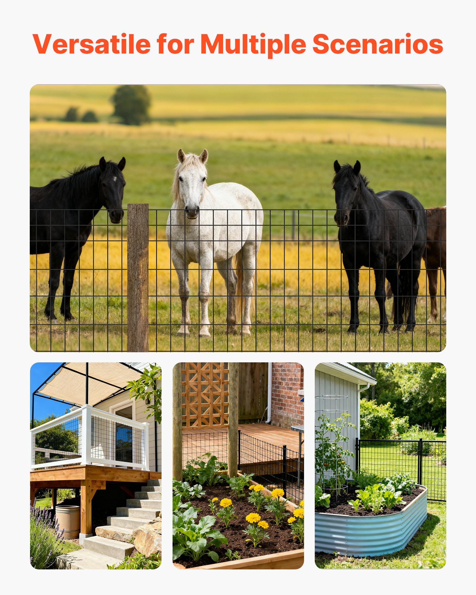 VEVOR Valla de Jardín 122 cm x 15,2 m, Malla de 5,08 x 10,16 cm, Alambre de Acero Galvanizado, para Ganado Vacuno, Porcino y Ovino, para Recintos de Animales, Alambre para Jaulas, Color Negro