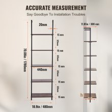 VEVOR Estantería de Pared 5 Niveles con Forma Tubo Cuadrado 480 x 300 x 1780 mm