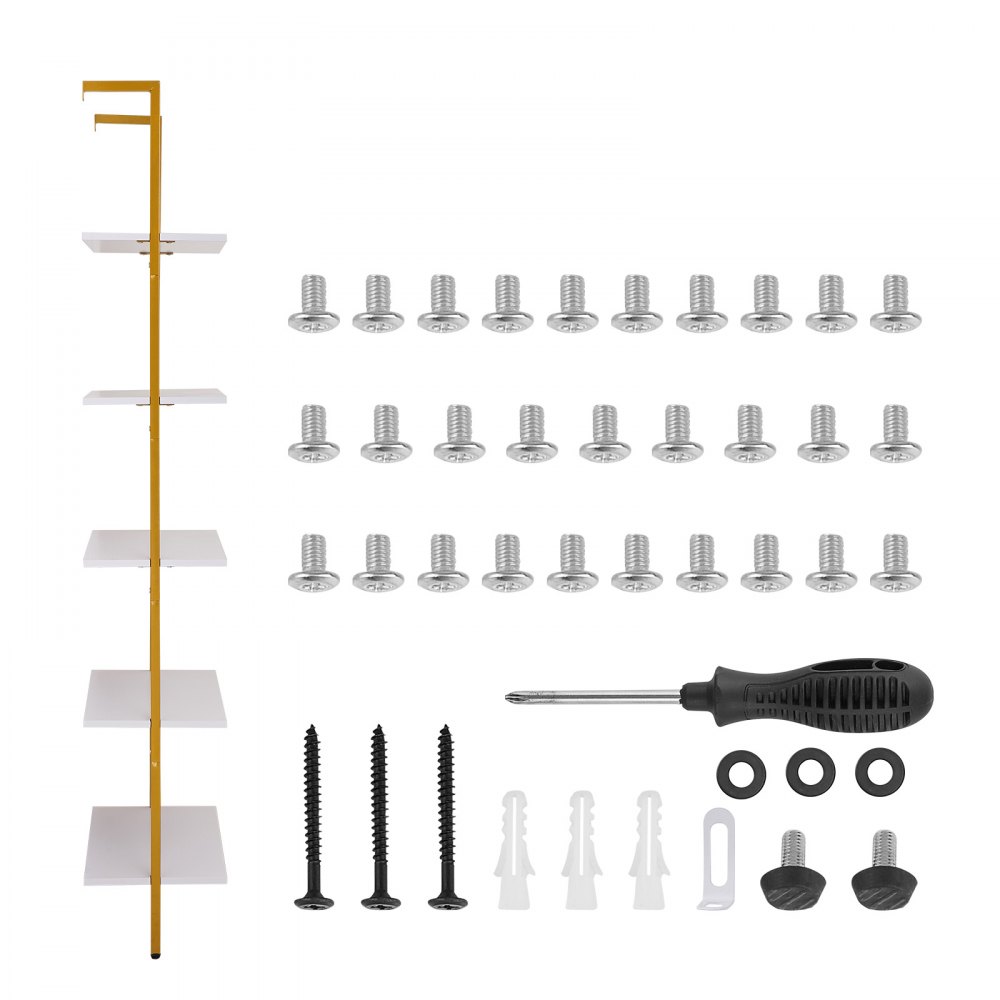 VEVOR Estantería de pared de madera rústica flotante de 5 niveles, 24 x 11,8 pulgadas, soporte para estantes de tubos cuadrados industriales, soporte para exhibir libros, soporte para artículos diversos para cocina, dormitorio, baño, sala de estar, color blanco dorado