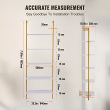 VEVOR Estantería 5 Niveles Forma Tubo Cuadrado Dorado Blanco 640 x 300 x 1825 mm