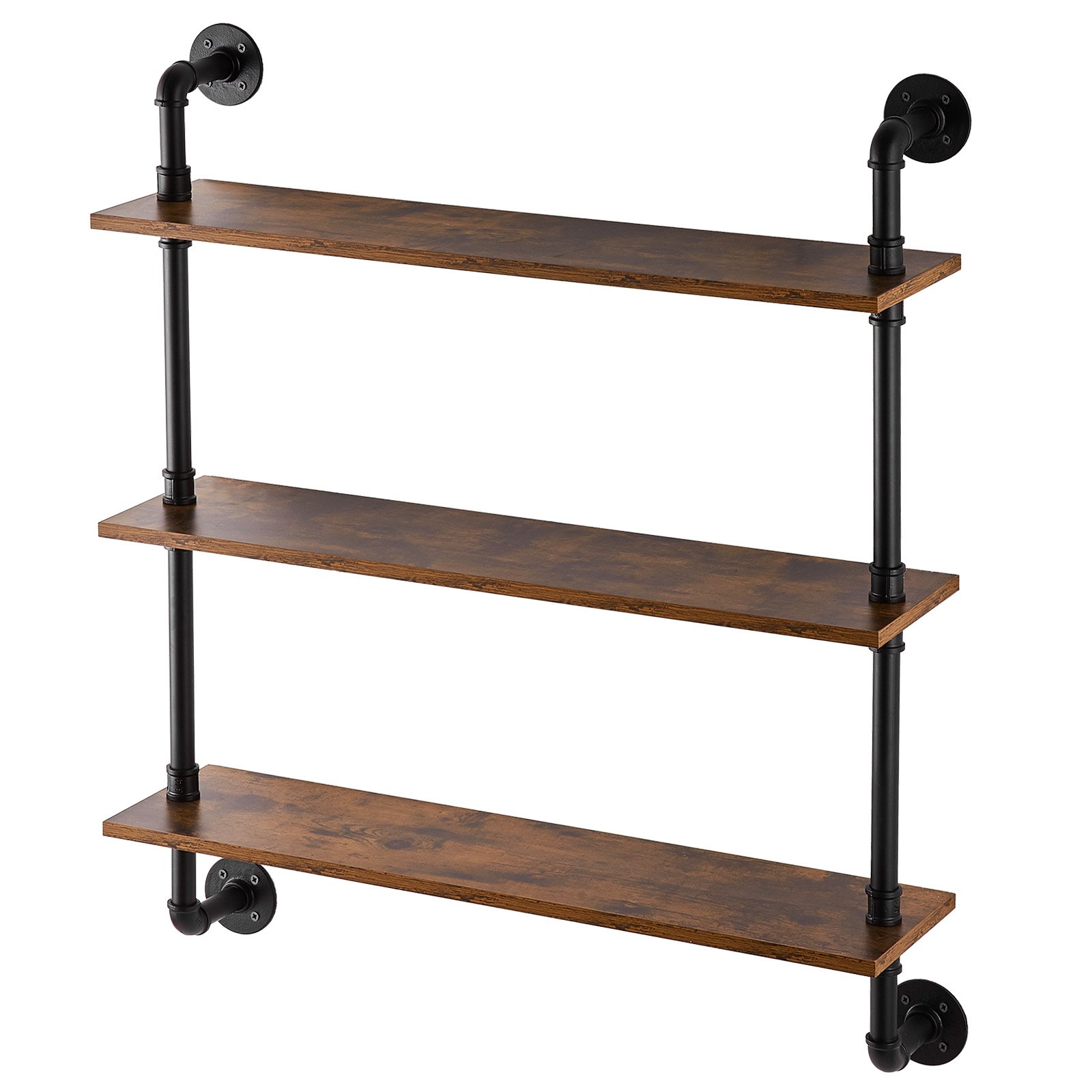VEVOR Estantería industrial de tubos, 3 niveles, 32 x 7,87 pulgadas, soporte de madera rústica flotante para montaje en pared, estante de exhibición, soporte para artículos diversos para cocina, dormitorio, baño, sala de estar, color negro