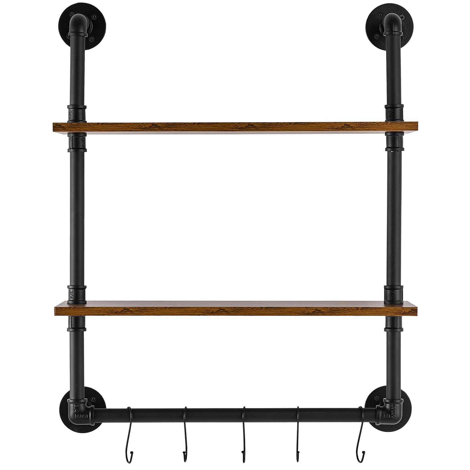 VEVOR Estantería industrial de tubos, 2 niveles, 24 x 7,87 pulgadas, soporte de madera rústica flotante para montaje en pared, estante de exhibición, soporte para artículos diversos para cocina, dormitorio, baño, sala de estar, color negro