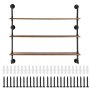 VEVOR Estantería industrial de tubos, 3 niveles, 48 x 9,84 pulgadas, soporte de madera rústica flotante para montaje en pared, estante de exhibición, soporte para artículos diversos para cocina, dormitorio, baño, sala de estar, color negro