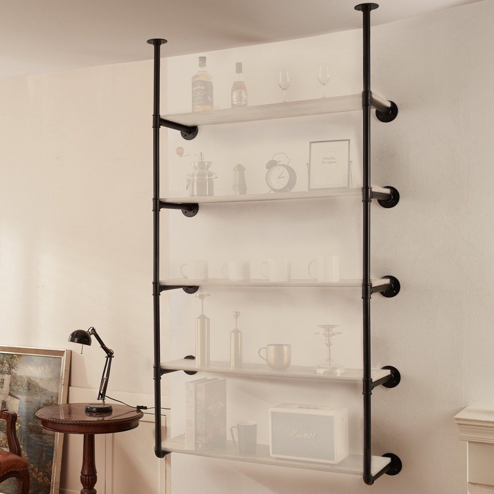 VEVOR Estantería industrial para tuberías, 5 niveles, 2 piezas, ancho de tablero aplicable de 9,84 pulgadas, soporte de estantes de madera rústica flotante para montaje en pared, soporte de almacenamiento para cocina, dormitorio, baño (tablones NO incluidos)