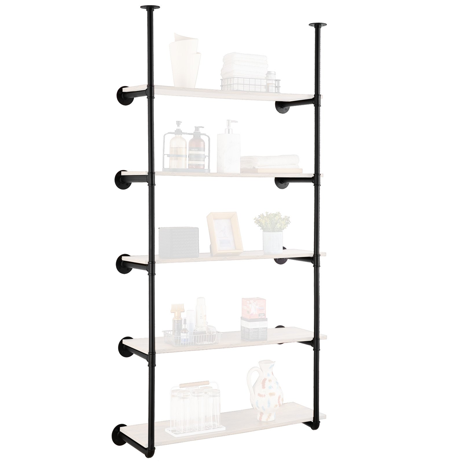 VEVOR Estantería industrial para tuberías, 5 niveles, 2 piezas, ancho de tablero aplicable de 9,84 pulgadas, soporte de estantes de madera rústica flotante para montaje en pared, soporte de almacenamiento para cocina, dormitorio, baño (tablones NO incluidos)