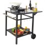 VEVOR Carrito de Comedor para Barbacoa al Aire Libre con Estante Doble, Mesa Móvil de Preparación de Alimentos para Barbacoa, Mesa de Hierro Plegable Multifuncional, Carros Modulares para Exteriores