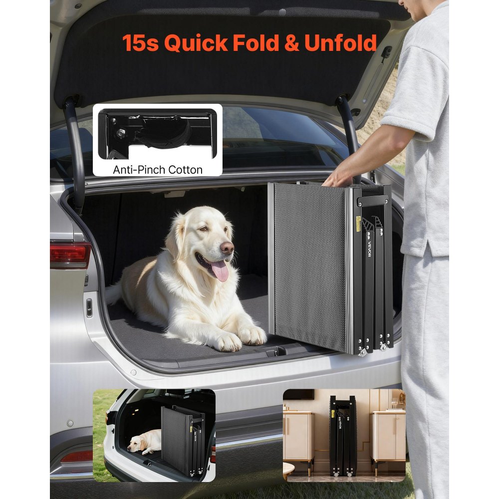 VEVOR Rampa para Perros para Coche, 160 x 43,2 cm, Plegable, para Perros Medianos y Grandes de hasta 113 kg, con Superficie Tela Oxford Antideslizante, Portátil, para Exteriores, SUV y Camiones