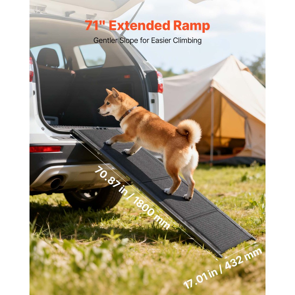 VEVOR Rampa Plegable para Perros para Coches, 180 x 43,2 cm, para Perros Medianos y Grandes de hasta 113 kg, con Superficie de Fieltro Antideslizante, Portátil para Exteriores, SUV y Camiones