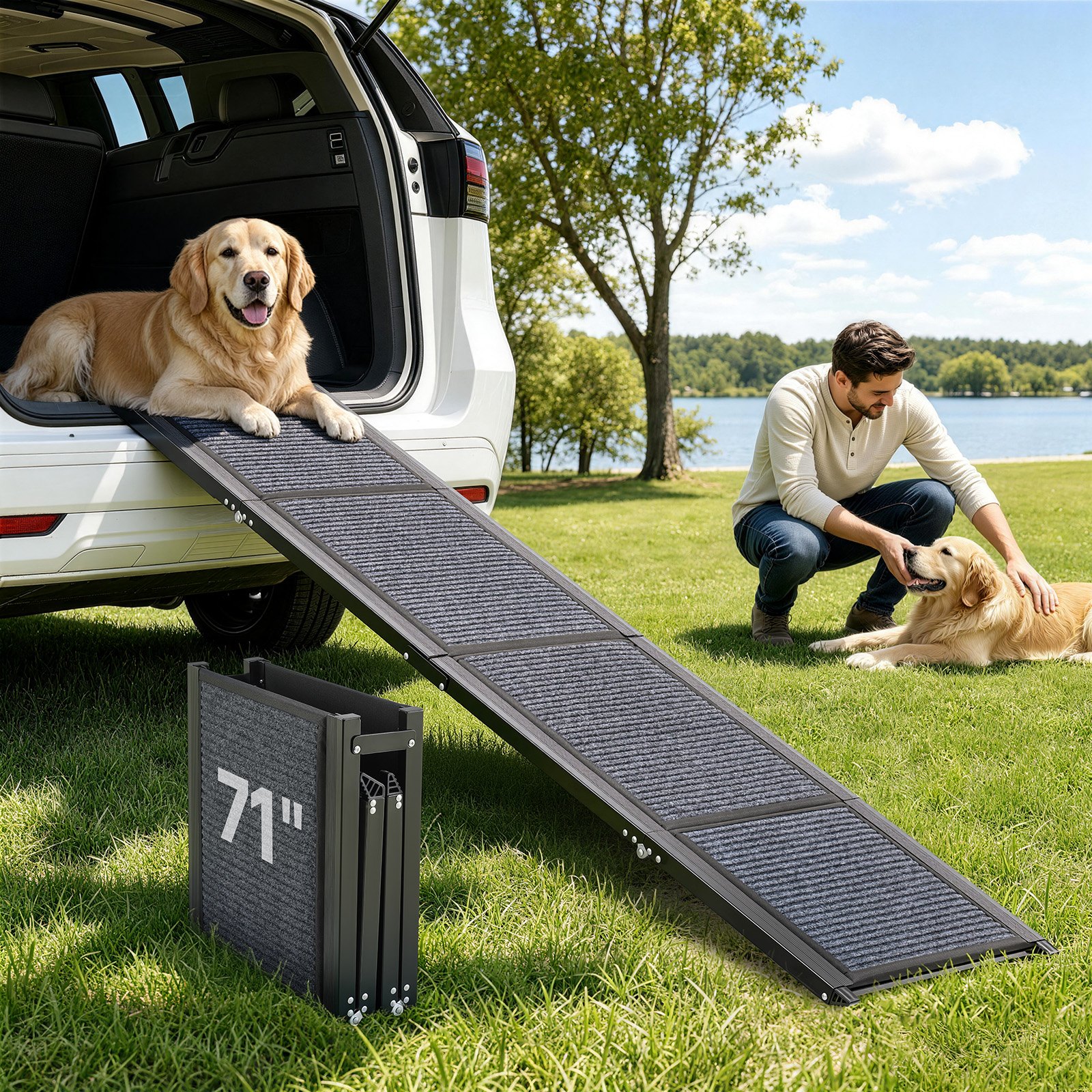 VEVOR Rampa Plegable para Perros para Coches, 180 x 43,2 cm, para Perros Medianos y Grandes de hasta 113 kg, con Superficie de Fieltro Antideslizante, Portátil para Exteriores, SUV y Camiones