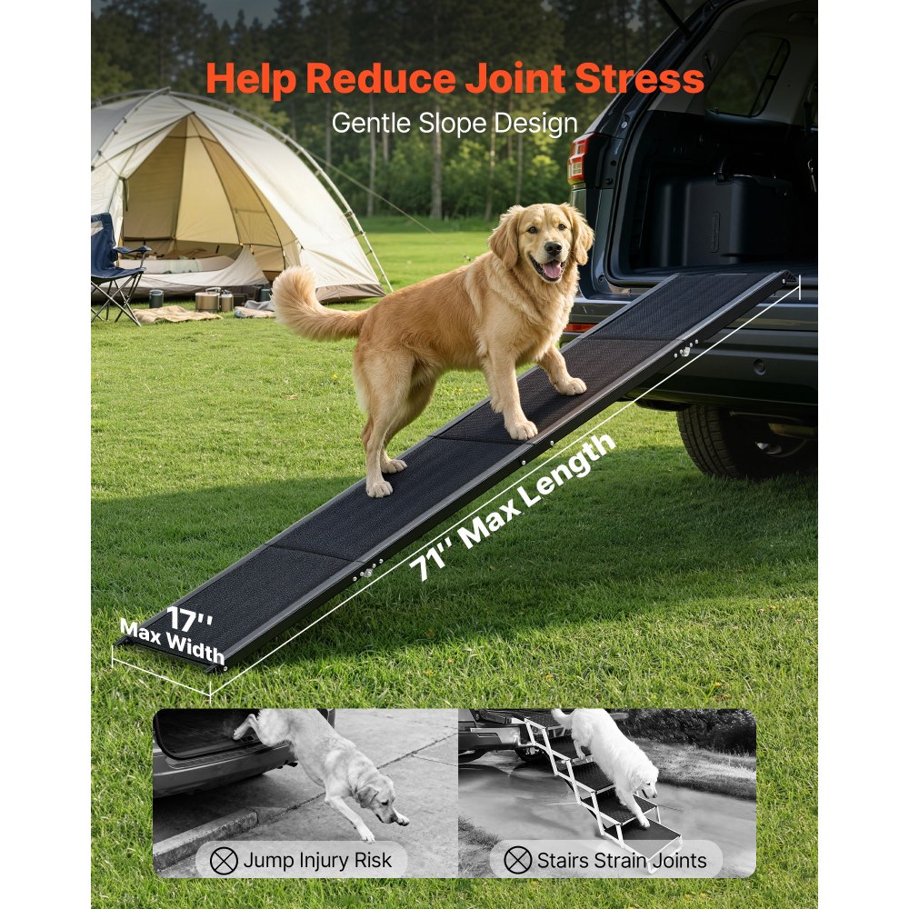 VEVOR Rampa para Perros para Coche, 180 x 43,2 cm, Plegable, para Perros Medianos y Grandes de hasta 113 kg, con Superficie de Tela Oxford Antideslizante, Portátil, para Exteriores, SUV y Camión