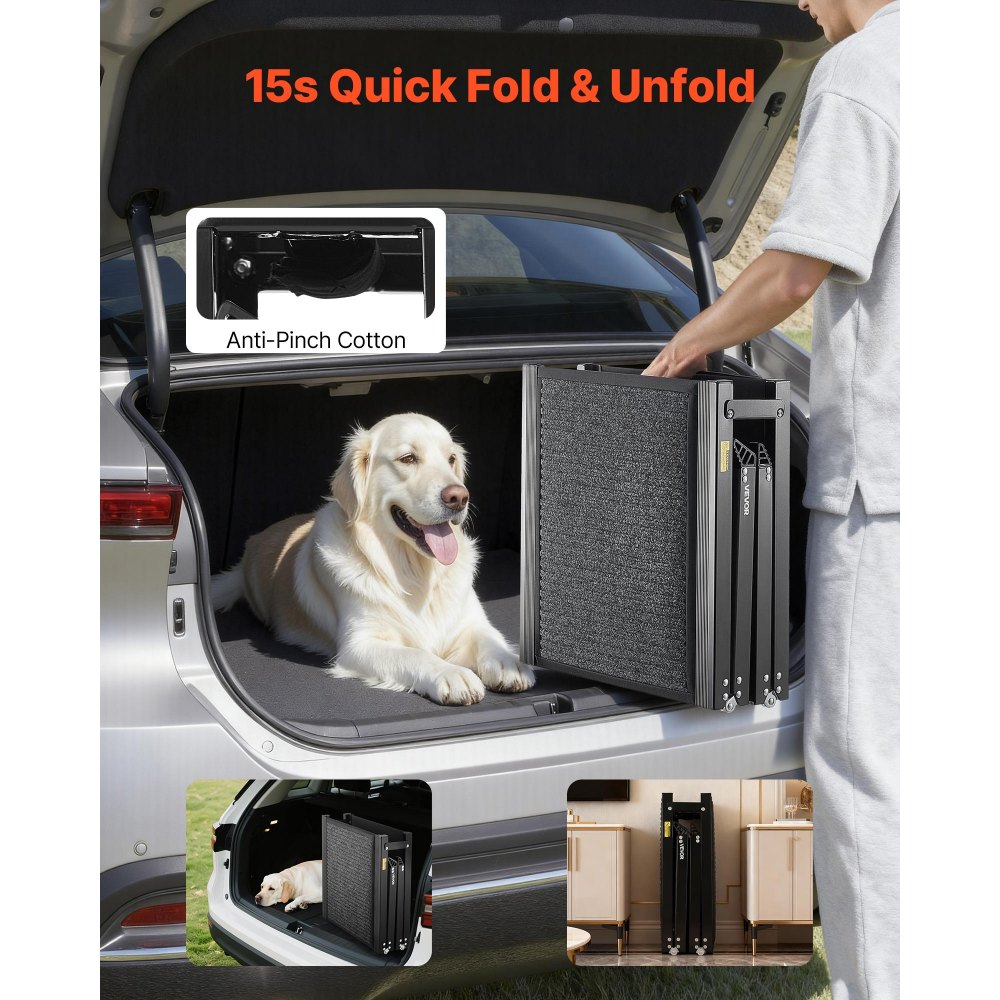 VEVOR Rampa para Perros para Coche, 160 x 43,2 cm, Plegable, para Perros Medianos y Grandes de hasta 113 kg, con Superficie de Fieltro Antideslizante, Portátil, para Exteriores, SUV y Camiones
