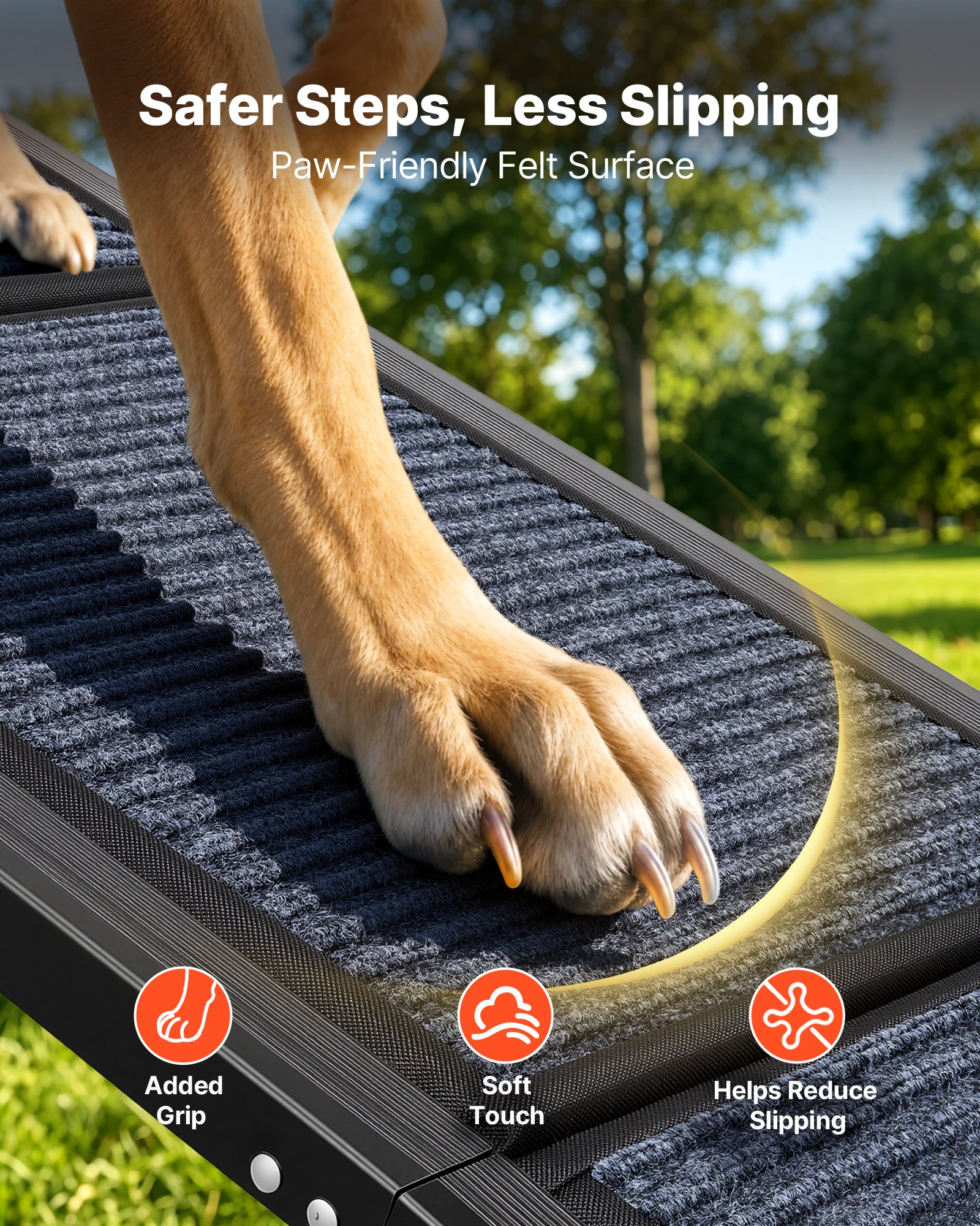 VEVOR Rampa para Perros para Coche, 160 x 43,2 cm, Plegable, para Perros Medianos y Grandes de hasta 113 kg, con Superficie de Fieltro Antideslizante, Portátil, para Exteriores, SUV y Camiones