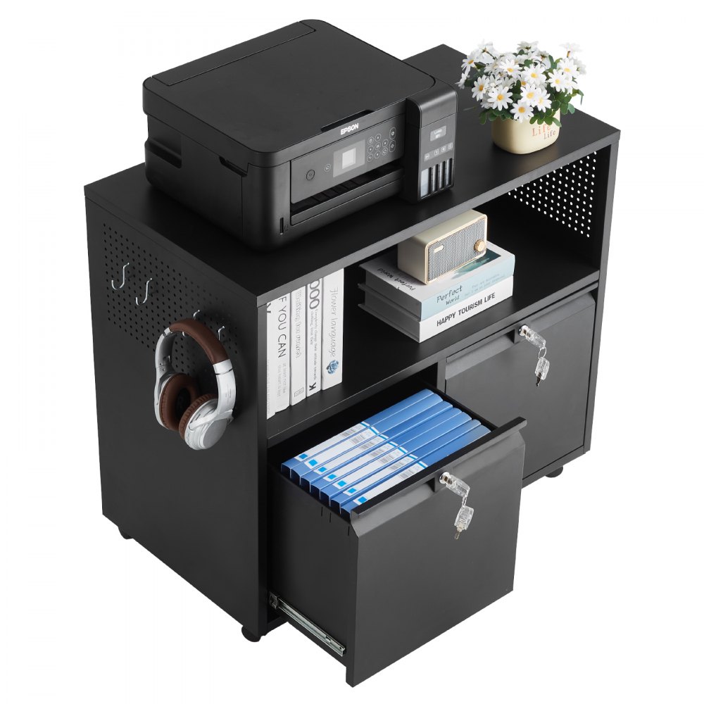 VEVOR 2 Drawers Metal File Cabinet, Lateral Filing Cabinet with Lock and Adjustable Hanging Rods, Wide Filing Storage Cabinets for Home and Office Fit Letter, A4, Legal Size File, Easy Assembly, Black