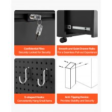 VEVOR Gabinete de Archivos Metálico de 2 Cajones con Cerradura y Barra, Negro