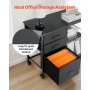 VEVOR Metal File Cabinet, Mobile Filing Cabinet with 3 Fabric Drawers and 2 Open Shelves, Wooden Vertical Filing Storage Cabinets with Wheels for Letter, A4, Legal Size File, Easy Assembly, Black