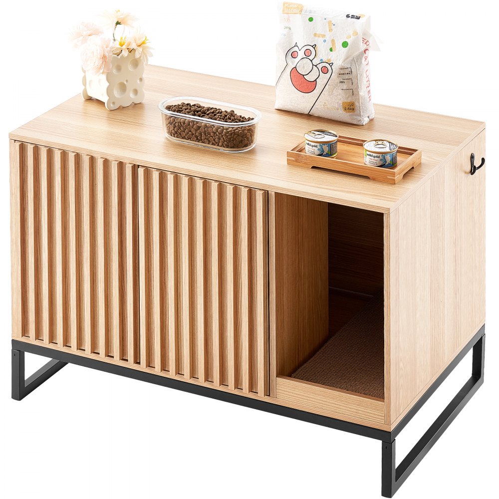 VEVOR Muebles de Baño Oculto para Gatos 80x50,8x56 cm Casa de Inodoro para Gatos 2 Puertas Patas de Metal Gabinete de Madera para Ocultar la Mayoría de las Cajas de Arena para Gatos, Color Natural
