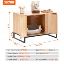 VEVOR Caja de Arena para Gatos Mueble Armario de Madera 800 x 508 x 558,8 mm