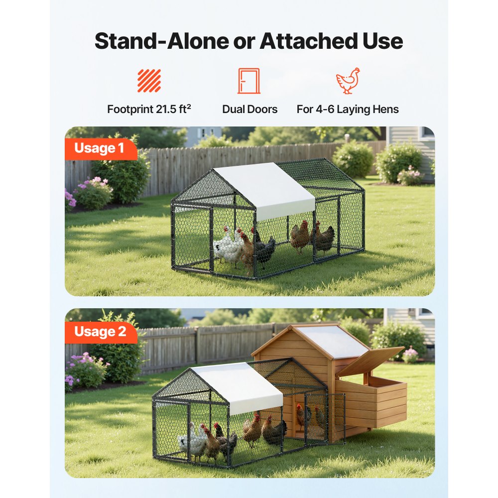 VEVOR Gallinero Metálico para 4-6 Gallinas 1 x 2 x 1 m, Recinto Gallinero con Cubierta Impermeable y Puerta Doble, Jaula para Aves de Corral con Techo a Dos Aguas, para Uso en Exteriores, Granjas