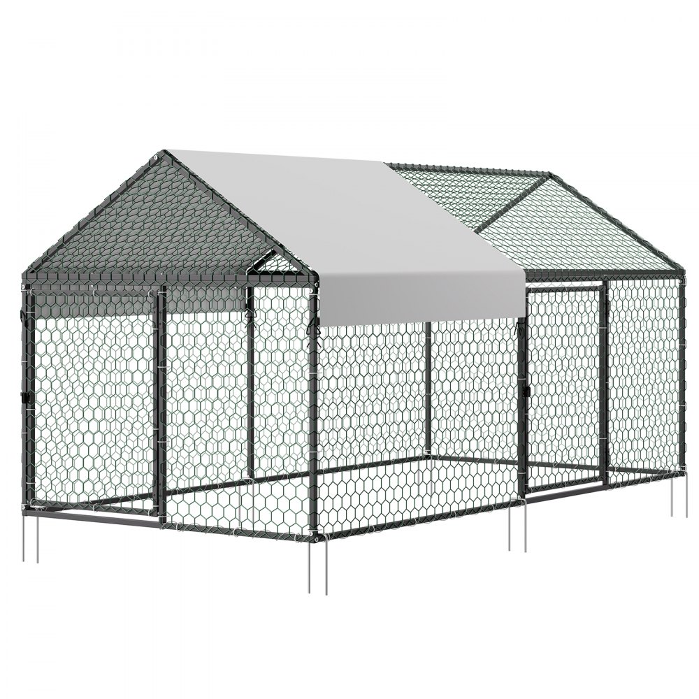 VEVOR Gallinero Metálico para 4-6 Gallinas 1 x 2 x 1 m, Recinto Gallinero con Cubierta Impermeable y Puerta Doble, Jaula para Aves de Corral con Techo a Dos Aguas, para Uso en Exteriores, Granjas