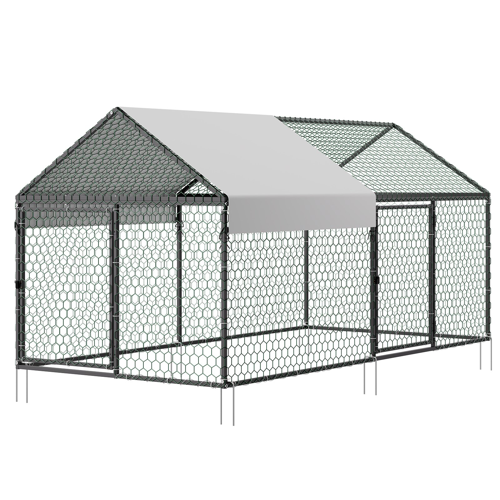 VEVOR Gallinero Metálico para 4-6 Gallinas 1 x 2 x 1 m, Recinto Gallinero con Cubierta Impermeable y Puerta Doble, Jaula para Aves de Corral con Techo a Dos Aguas, para Uso en Exteriores, Granjas