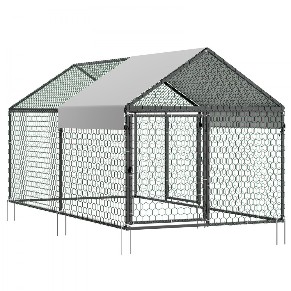 VEVOR Gallinero para Exterior, 1,0 x 2,0 x 1,0 m, Corral para Gallinas con Techo a Dos Aguas, con Cubierta Impermeable y 2 Puertas, Compatible con Ponedero de Madera, Gallinero Pequeño para 4-6 Pollos