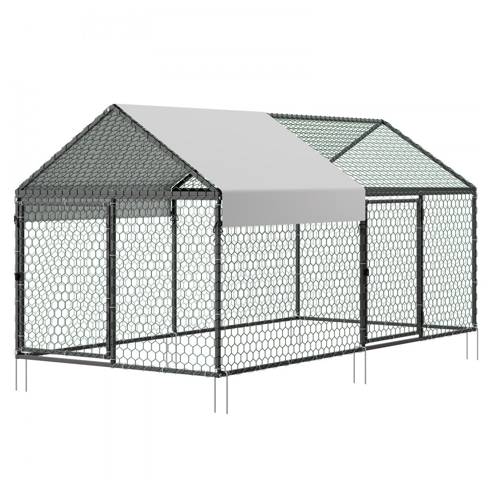 VEVOR Gallinero para Exterior, 1,0 x 2,0 x 1,0 m, Corral para Gallinas con Techo a Dos Aguas, con Cubierta Impermeable y 2 Puertas, Compatible con Ponedero de Madera, Gallinero Pequeño para 4-6 Pollos
