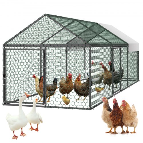 VEVOR Gallinero para Exterior 1 x 3 x 0,99 m Jaula para Gallinas de Metal, Corral para Pollos Conejos Patos, Techo a Dos Aguas, Cubierta Impermeable, 3 Puertas con Pestillo, Tubos de Acero Galvanizado