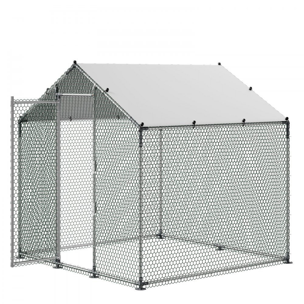 VEVOR Gallinero de Metal 2 x 2 x 2 m, Corral Grande para Gallinas con Cubierta, Cerramiento de Gallinero con Techo en Forma de Aguja con Cerradura de Seguridad para Patos, Conejos y Aves de Corral