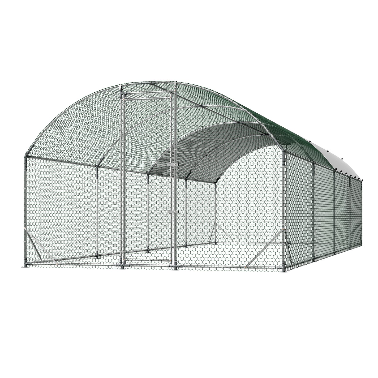 VEVOR Gallinero Metálico 2,7 x 7,6 x 2 m, Recinto Gallinero con Cubierta Impermeable y Estructura Resistente, Jaula para Aves de Corral con Techo Abovedado, para Uso en Exteriores, Jardines, Granjas