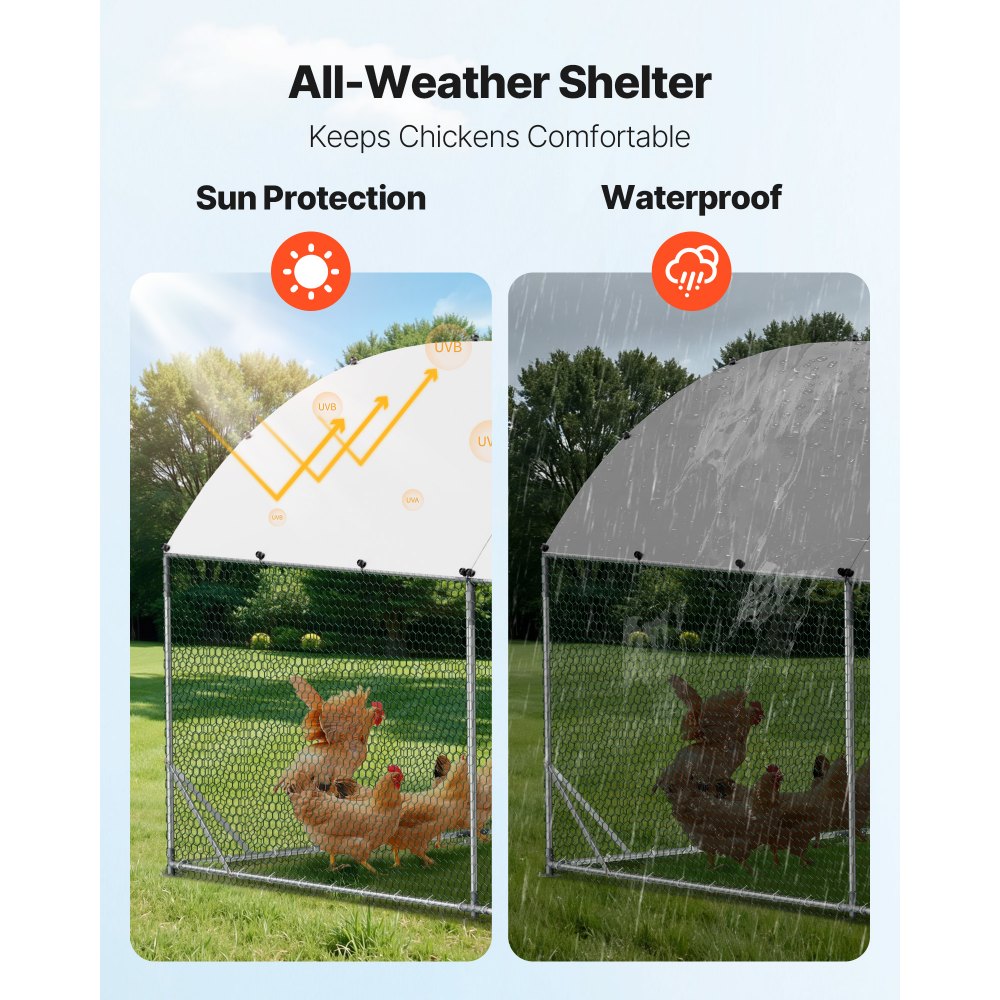 VEVOR Gallinero para Exterior 2,7 x 7,6 x 2 m, Corral para Gallinas con Techo Semicircular, Cubierta Impermeable, Marco de Acero Galvanizado, Jaula de Malla para Pollos Conejos Patos Gansos en Granja