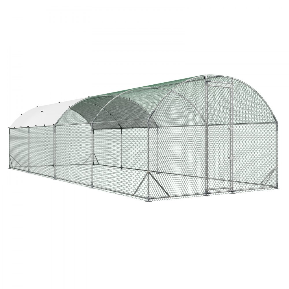 VEVOR Gallinero para Exterior 2,7 x 7,6 x 2 m, Corral para Gallinas con Techo Semicircular, Cubierta Impermeable, Marco de Acero Galvanizado, Jaula de Malla para Pollos Conejos Patos Gansos en Granja